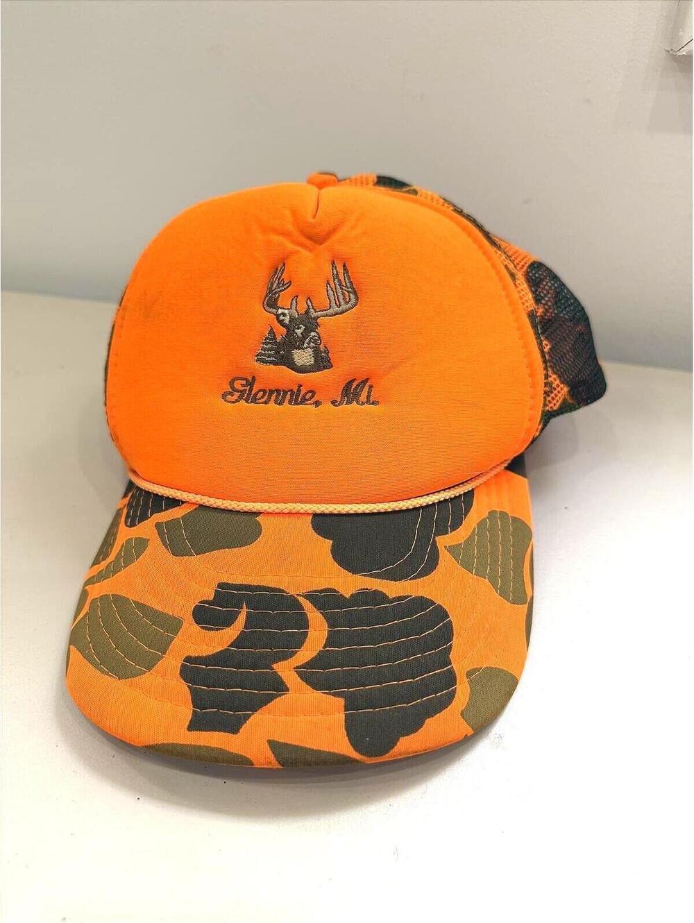 Glennie, MI Deer Hunting Hat 70s 80s Vintage Orange and Camouflage Hunting Cap